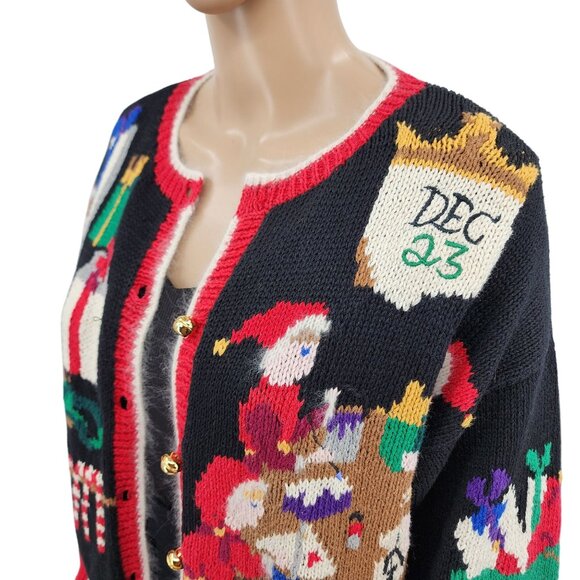 Vintage Design Options Christmas Cardigan Sweater Santa Scene, Women's Small - Picture 1 of 13